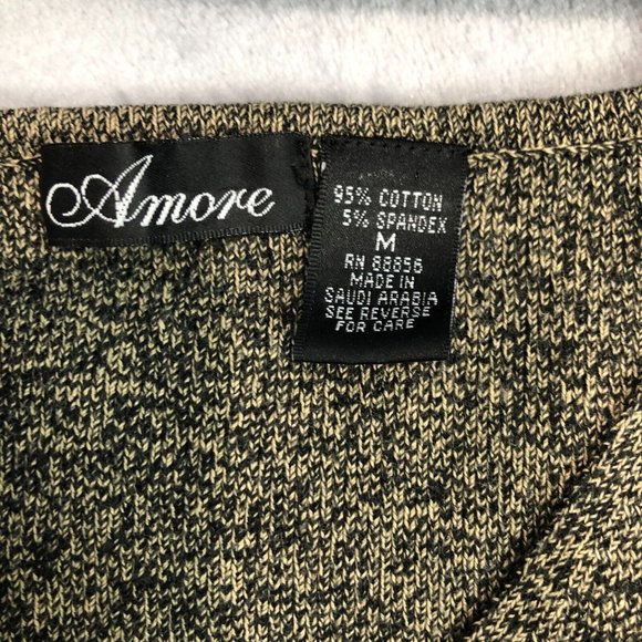 Amore Womens Sz M Cotton V-neck Khaki Green & Black 3/4 Sleeve Pullover Sweater - Picture 7 of 10